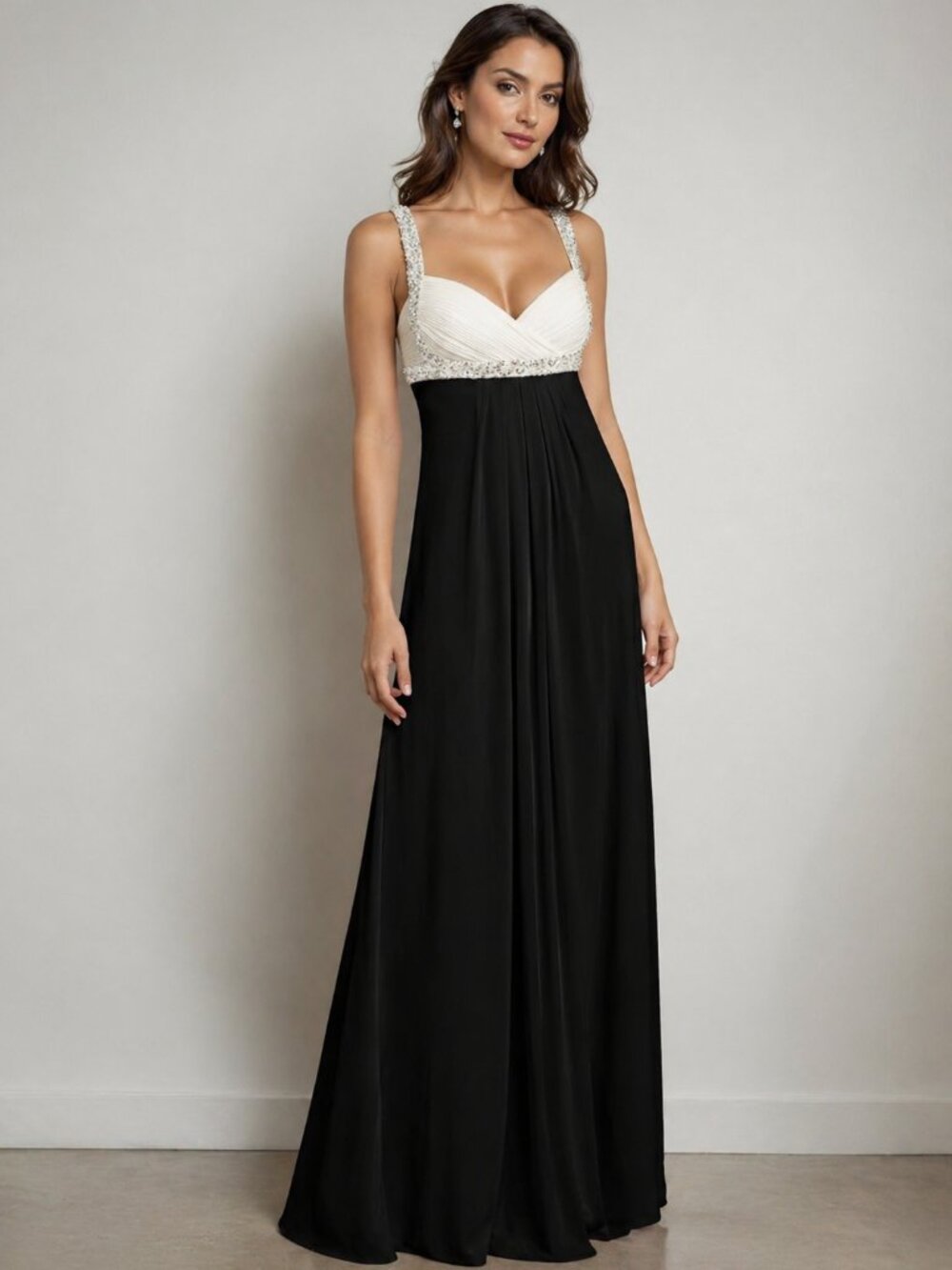 JS Boutique Beaded Gown Maxi Dress Jersey Evening Black Ivory White Long Floor 6